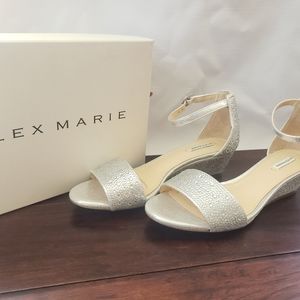 Alex Marie ankle strap silver flats. New